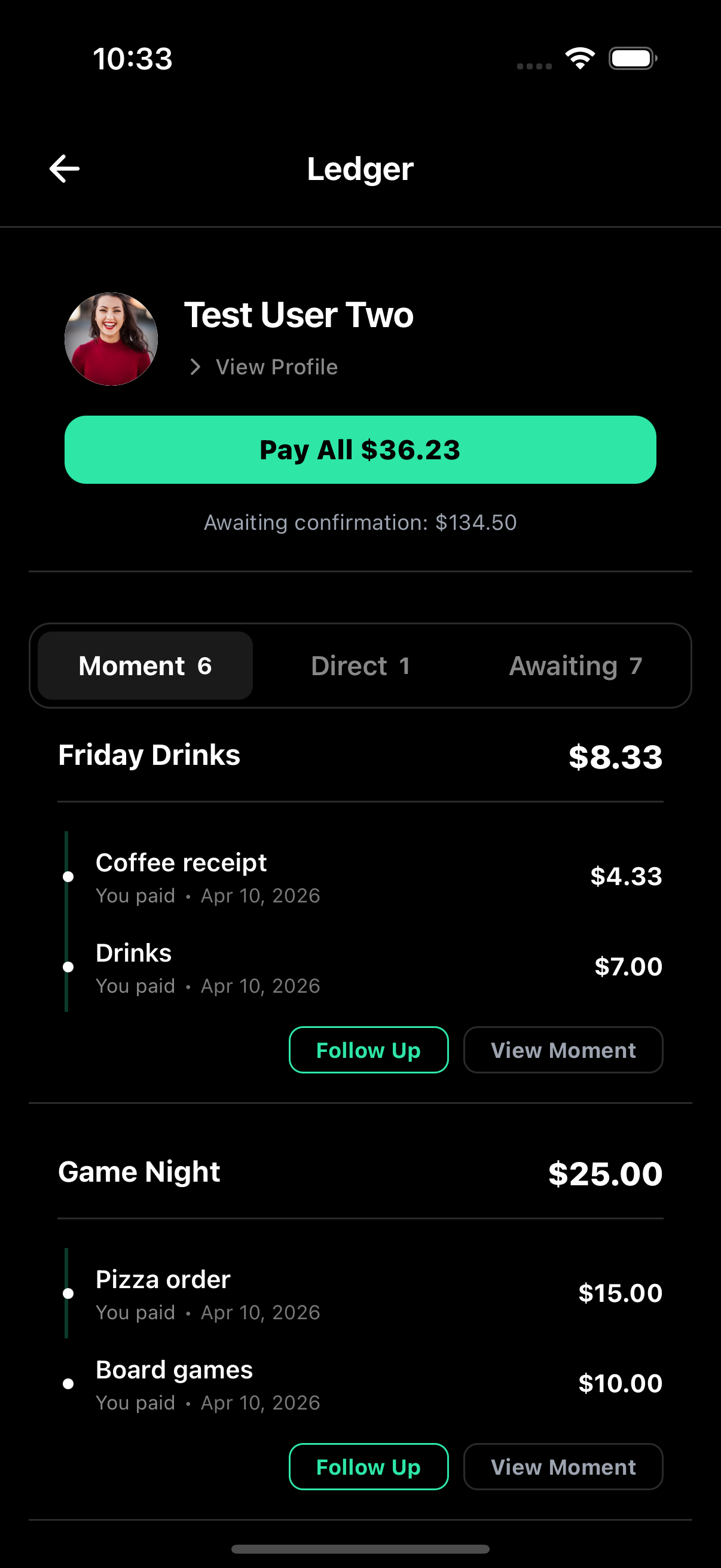 Ledger — settle up with a friend in one tap